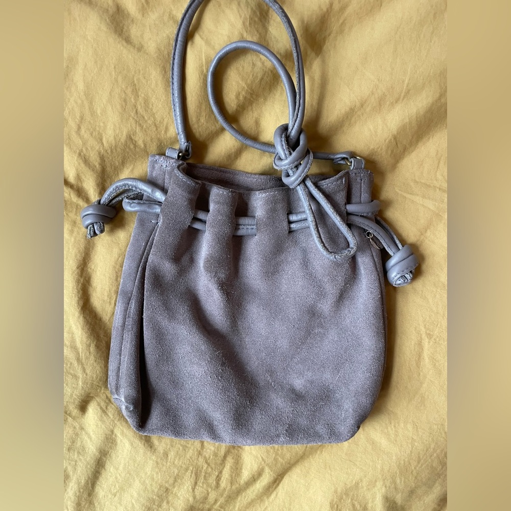 Clare V petite Henri grey suede bag, with marks